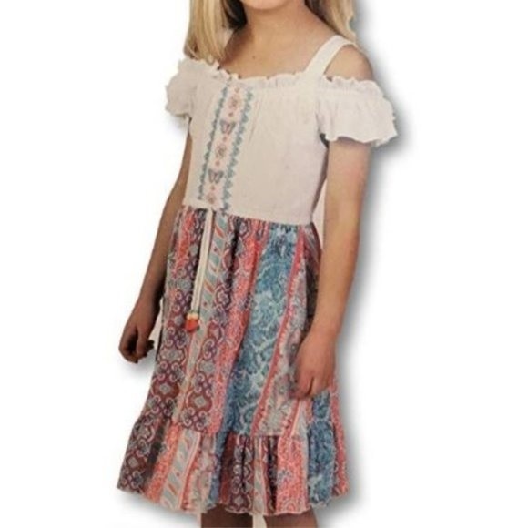 White Tropical Cold Shoulder Summer Dress - Picture 1 of 8